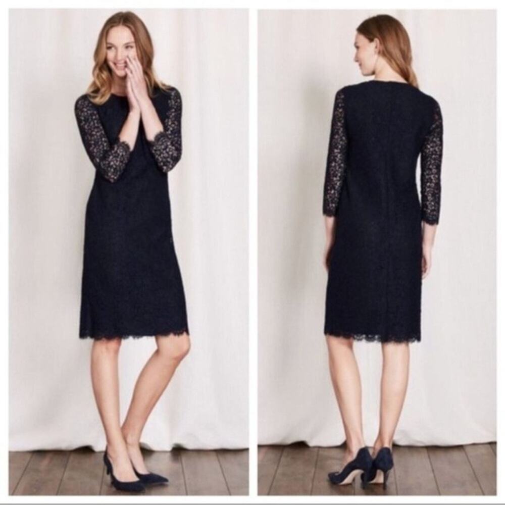 Boden Jennifer Navy Blue Lace Floral 3/4 Sleeve Special Occasion Dress Size 4